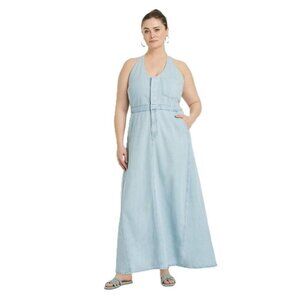 Universal Thread Light Blue Chambray Halter Maxi Dress